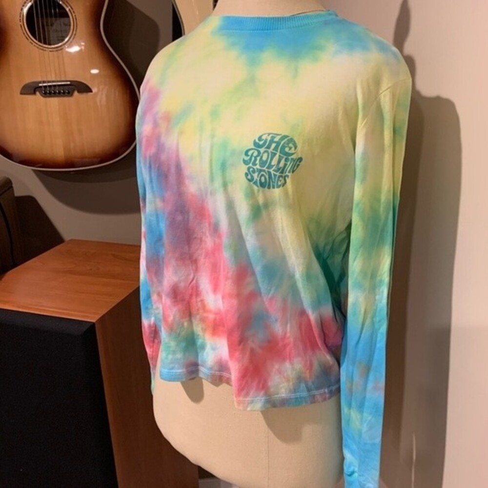 The Rolling Stones tie dye medium long sleeve tshirt. Great blue, yellow, pink